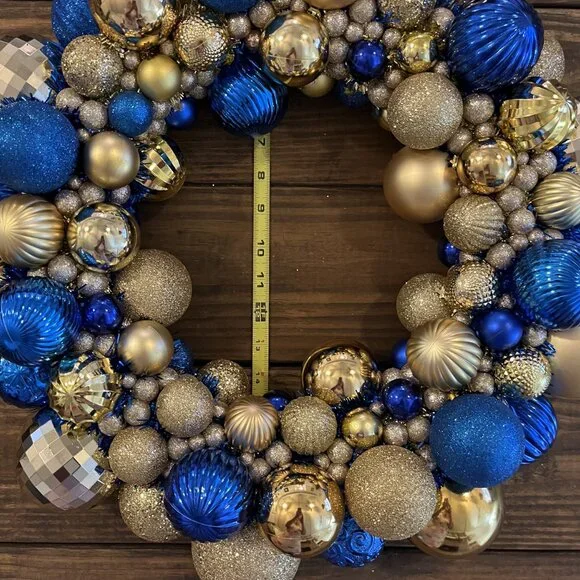 Handmade Blues & Golds Shatterproof Ball Wreath Gender Party Shower Christmas Wreaths